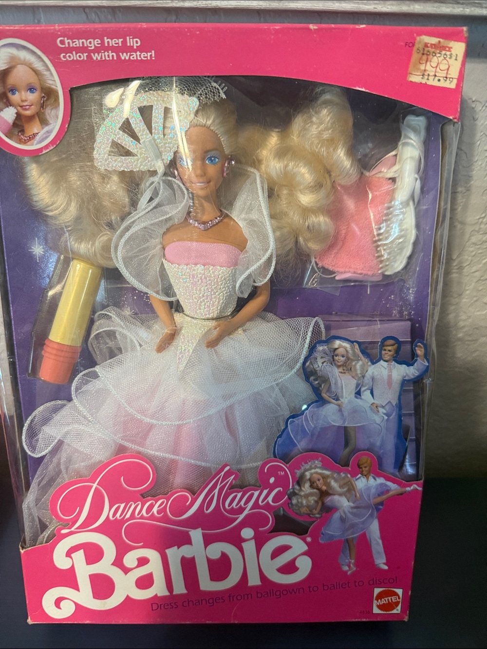 1989 Mattel Barbie Dance Magic Doll in Pink and White Ball Gown
